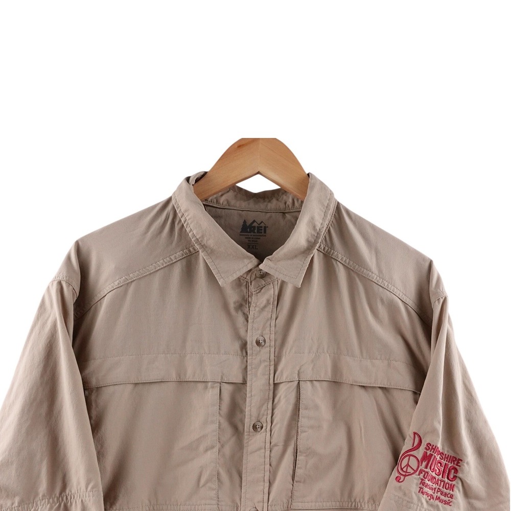 REI Men's Tan Short Sleeve Button Up Shirt Size‎ XXL Hiking Camp Outdoor